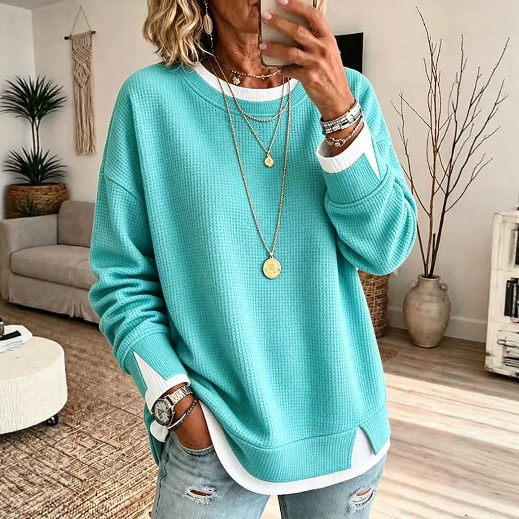 Women's Waffle-Knit Crew Neck Sweatshirt