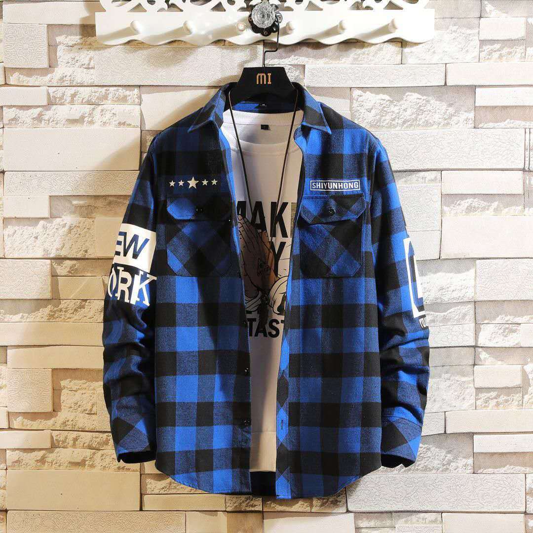 Men's Plaid Flannel Shirt with Graphic Print - view 4