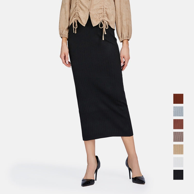 Women's Ribbed Knit Pencil Midi Skirt