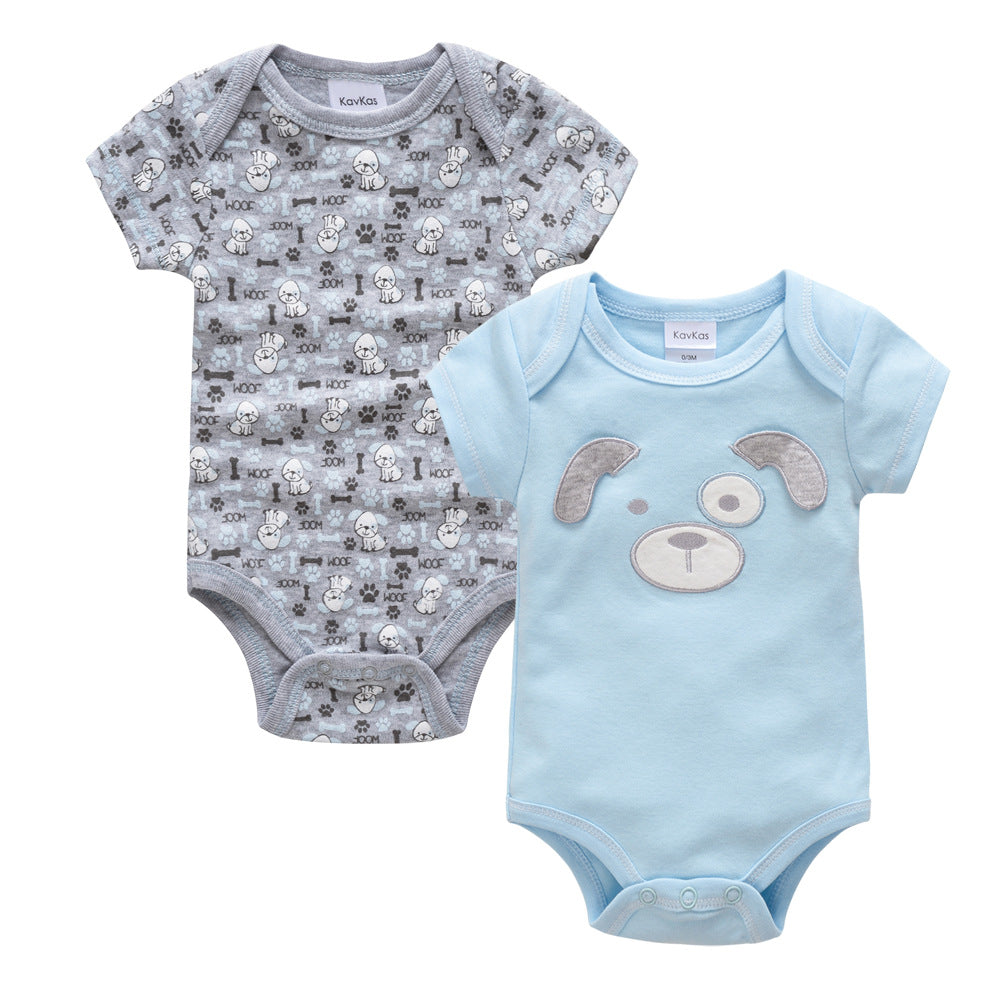 Blue puppy print cotton baby bodysuits