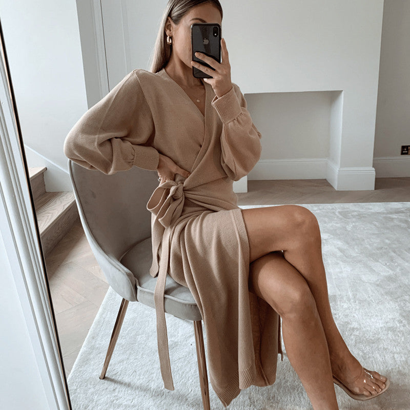 Women's V-Neck Wrap Sweater Dress - view 2