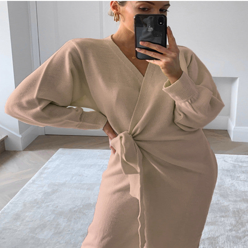 Women's V-Neck Wrap Sweater Dress - view 6