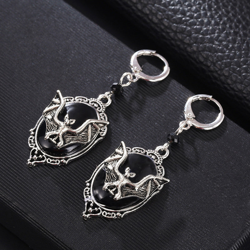 Black Bat Cameo Earrings – view 3