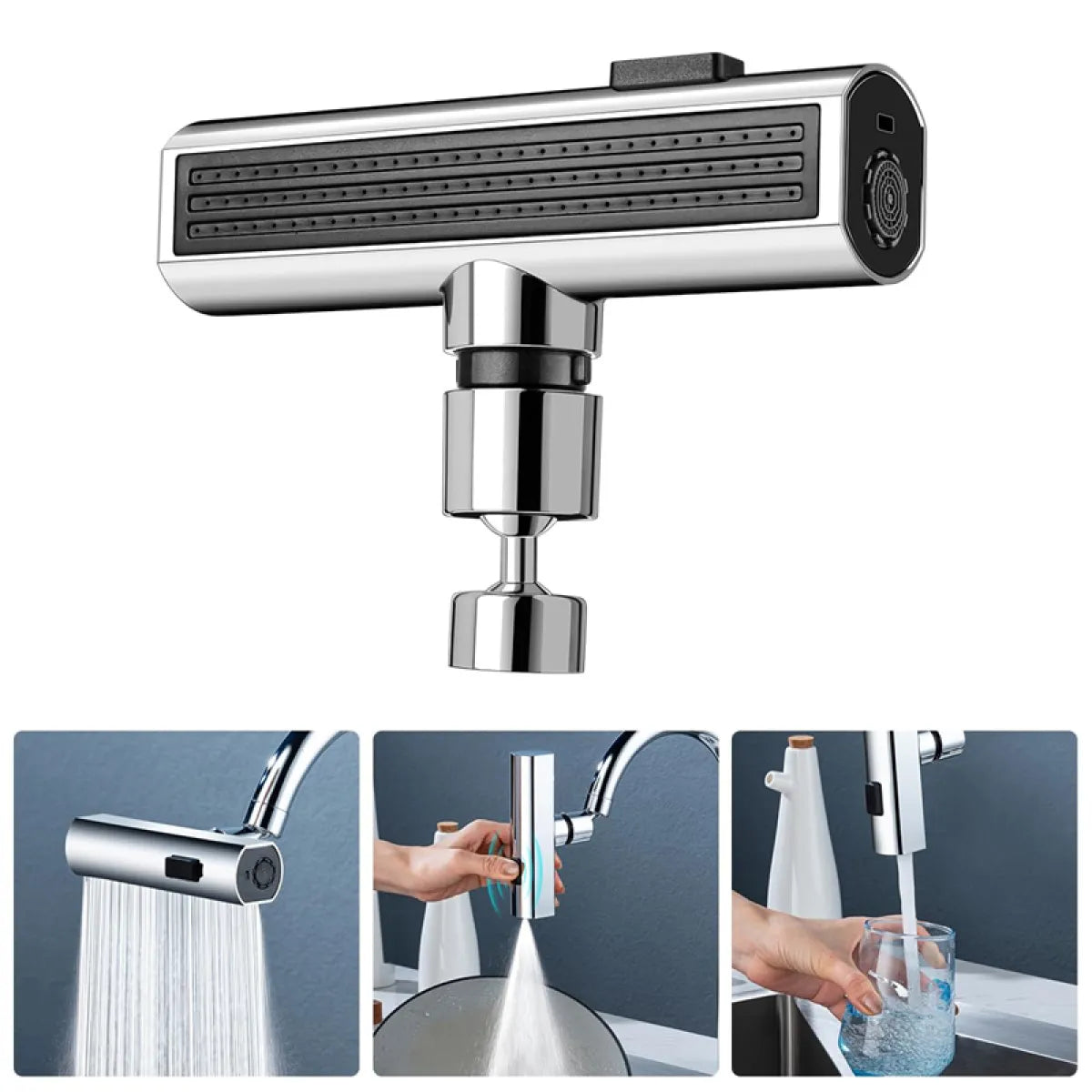 Silver 360 degree rotating kitchen faucet bubbler attachment