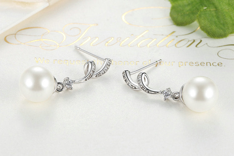 Sterling Silver Pearl Drop Earrings - view 4