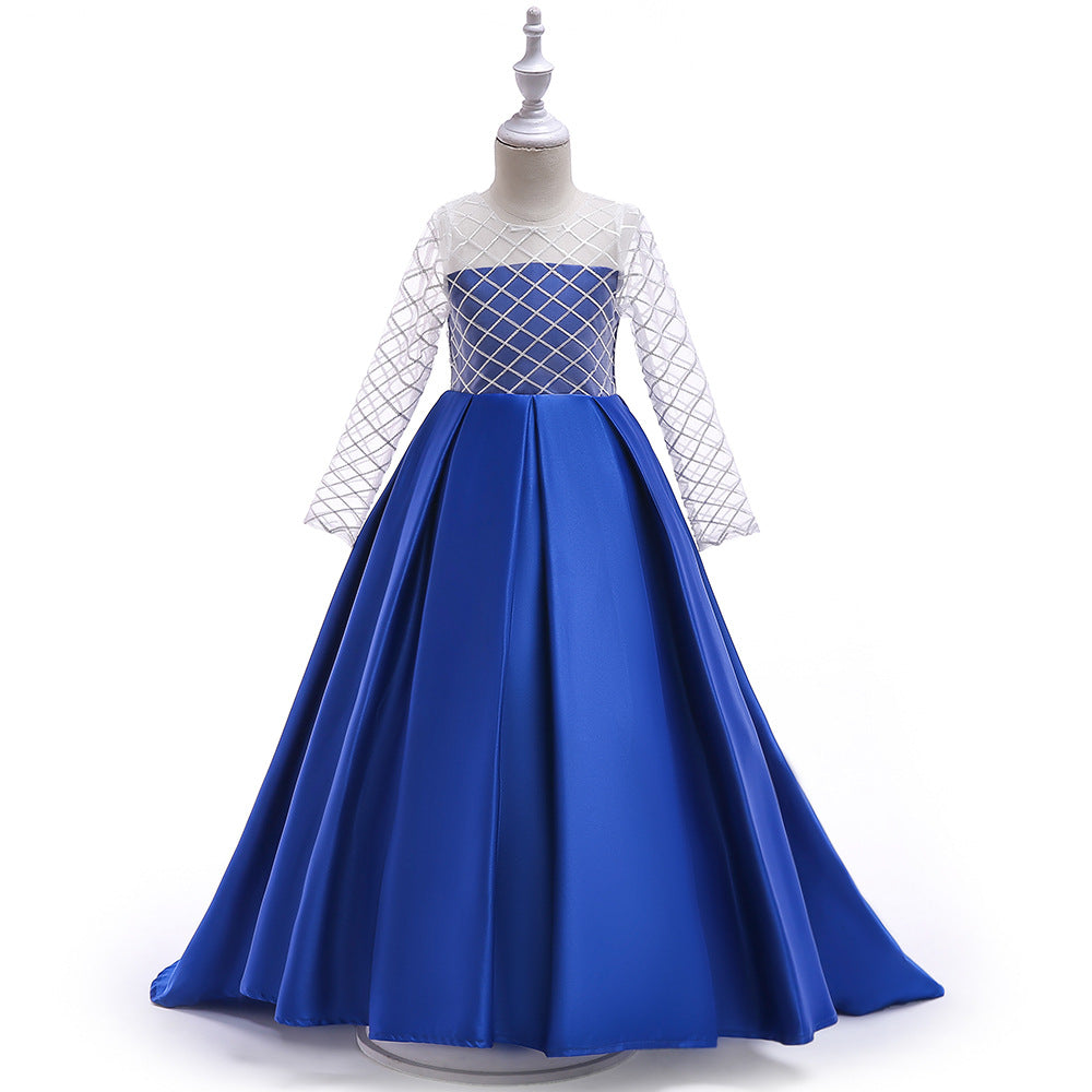 Girls' Mesh-Sleeve Formal Gown with Train - view 6