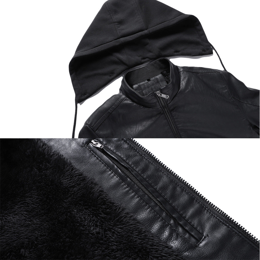 Men's Hooded Faux Leather Jacket - view 9