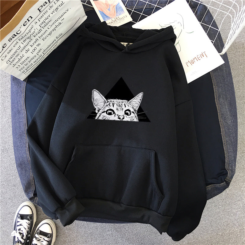 Women's cat print pullover hoodie – view 2