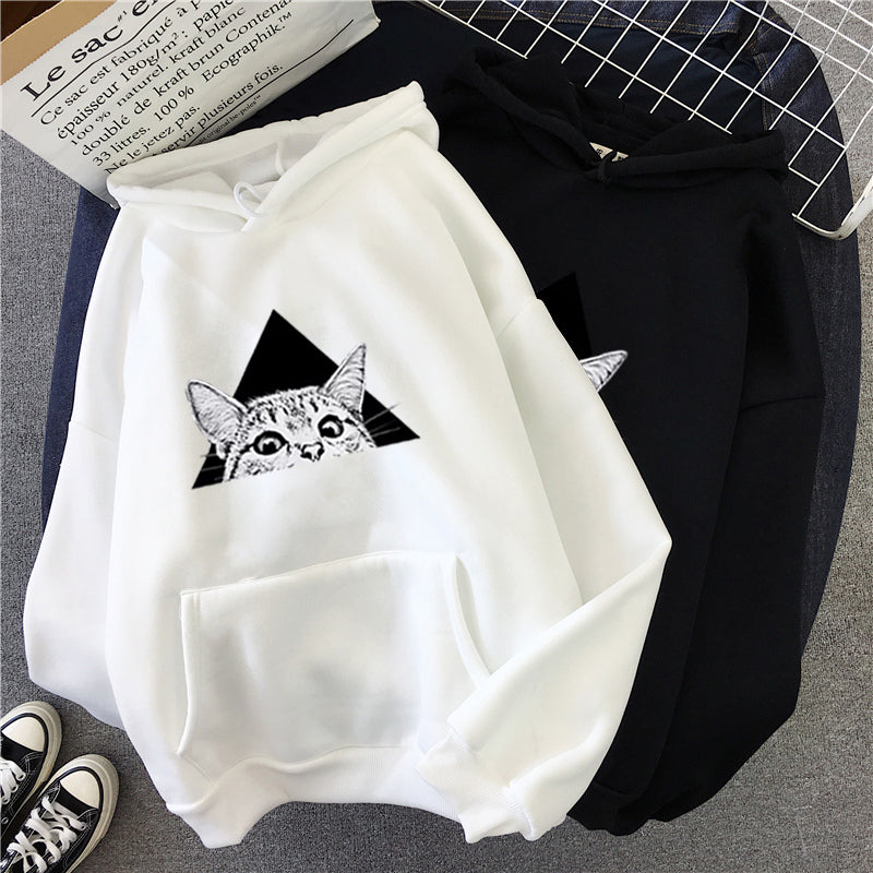 Women's cat print pullover hoodie – view 5