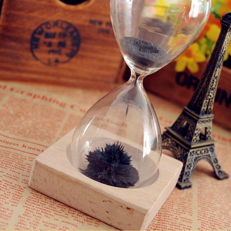 Magnetic hourglass sand timer on wooden base – view 5