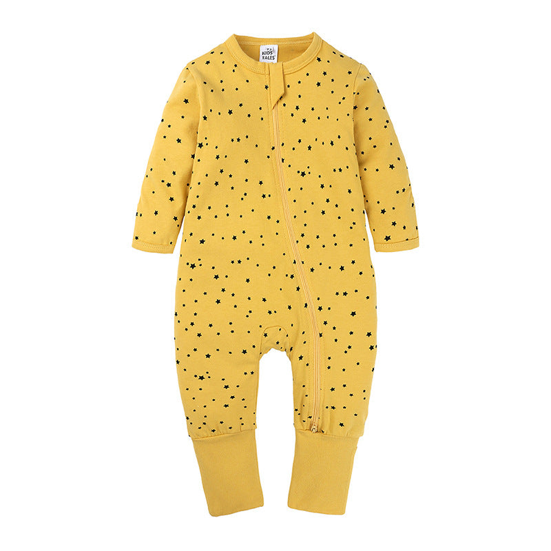 Yellow dot print zip-up baby romper