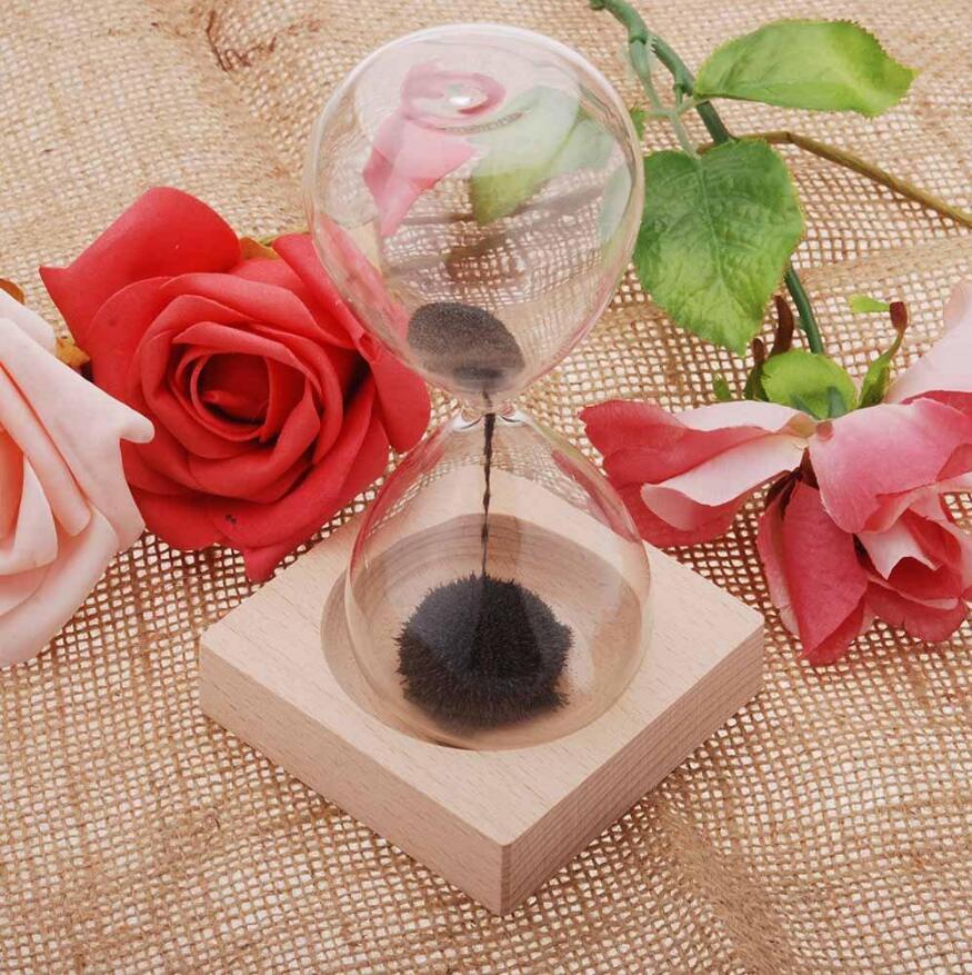 Magnetic hourglass sand timer on wooden base – view 2