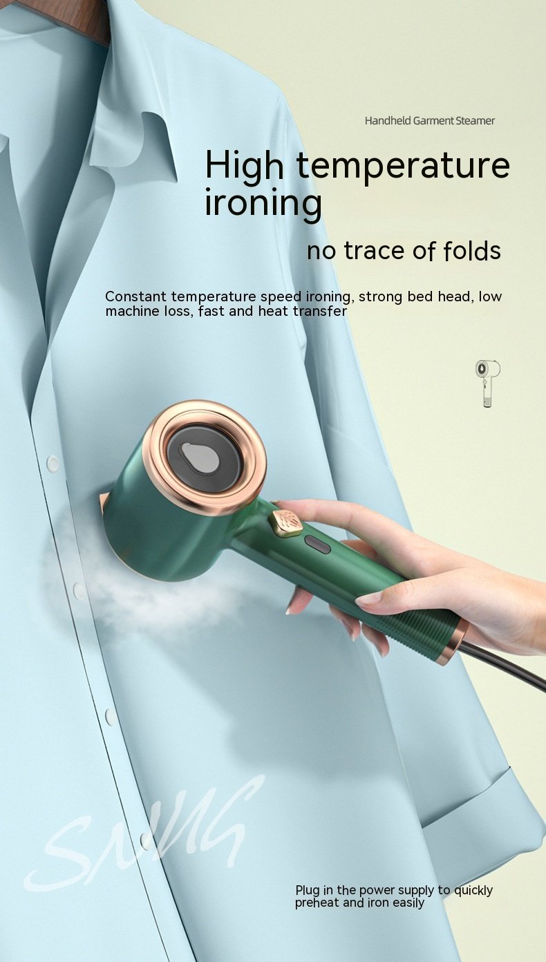 Handheld steamer steaming a hanging shirt
