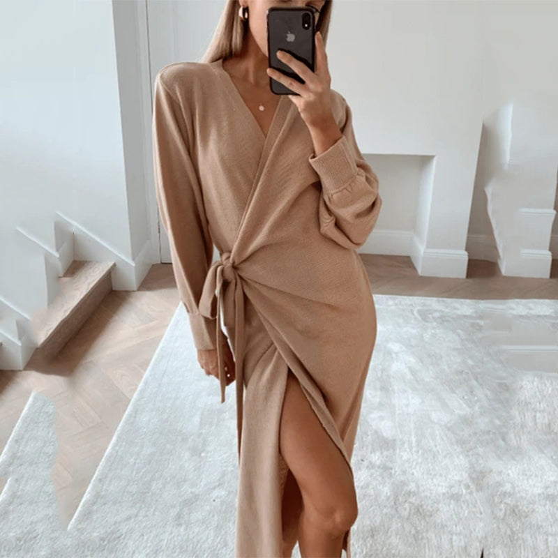 Women's V-Neck Wrap Sweater Dress - view 3