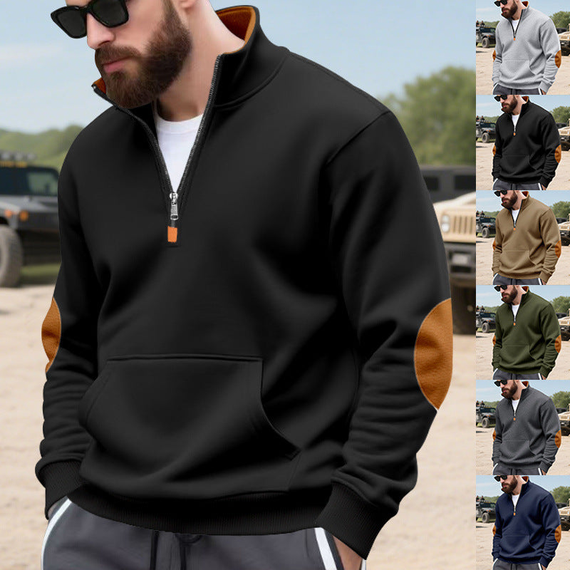 Men's Quarter-Zip Fleece Sweatshirt with Elbow Patches