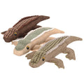 Crocodile plush dog toys in brown, green and beige