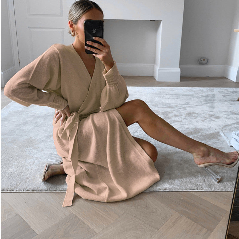 Women's V-Neck Wrap Sweater Dress - view 5