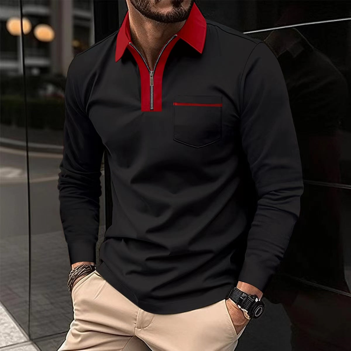 Men's Zip Collar Long Sleeve Polo – view 2