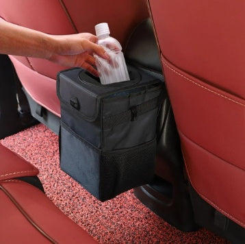Hanging Car Trash Can with Lid and Pockets