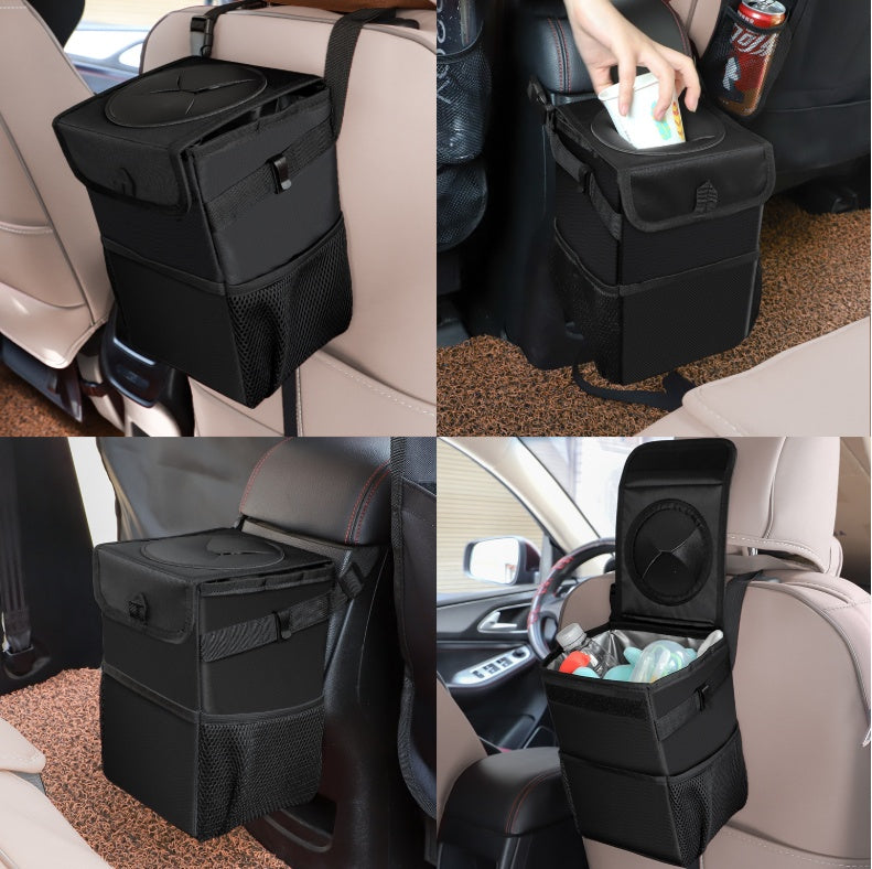 Hanging Car Trash Can with Lid and Pockets - view 6