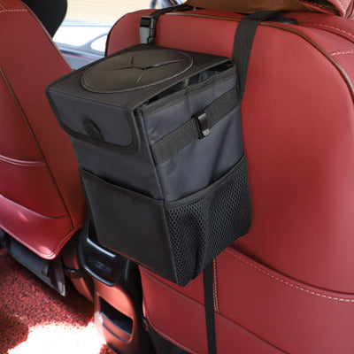Hanging Car Trash Can with Lid and Pockets - view 2
