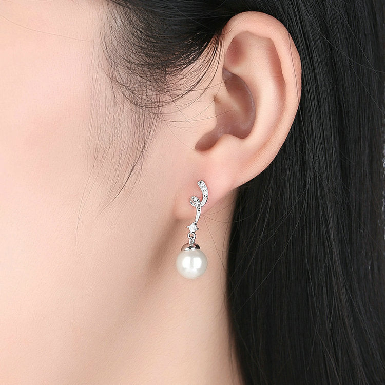 Sterling Silver Pearl Drop Earrings - view 3
