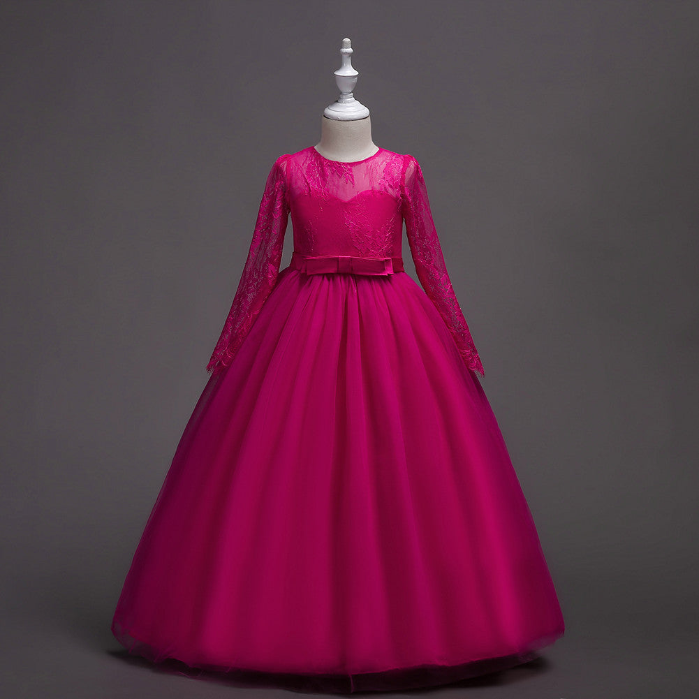 Rose lace tulle flower girl dress