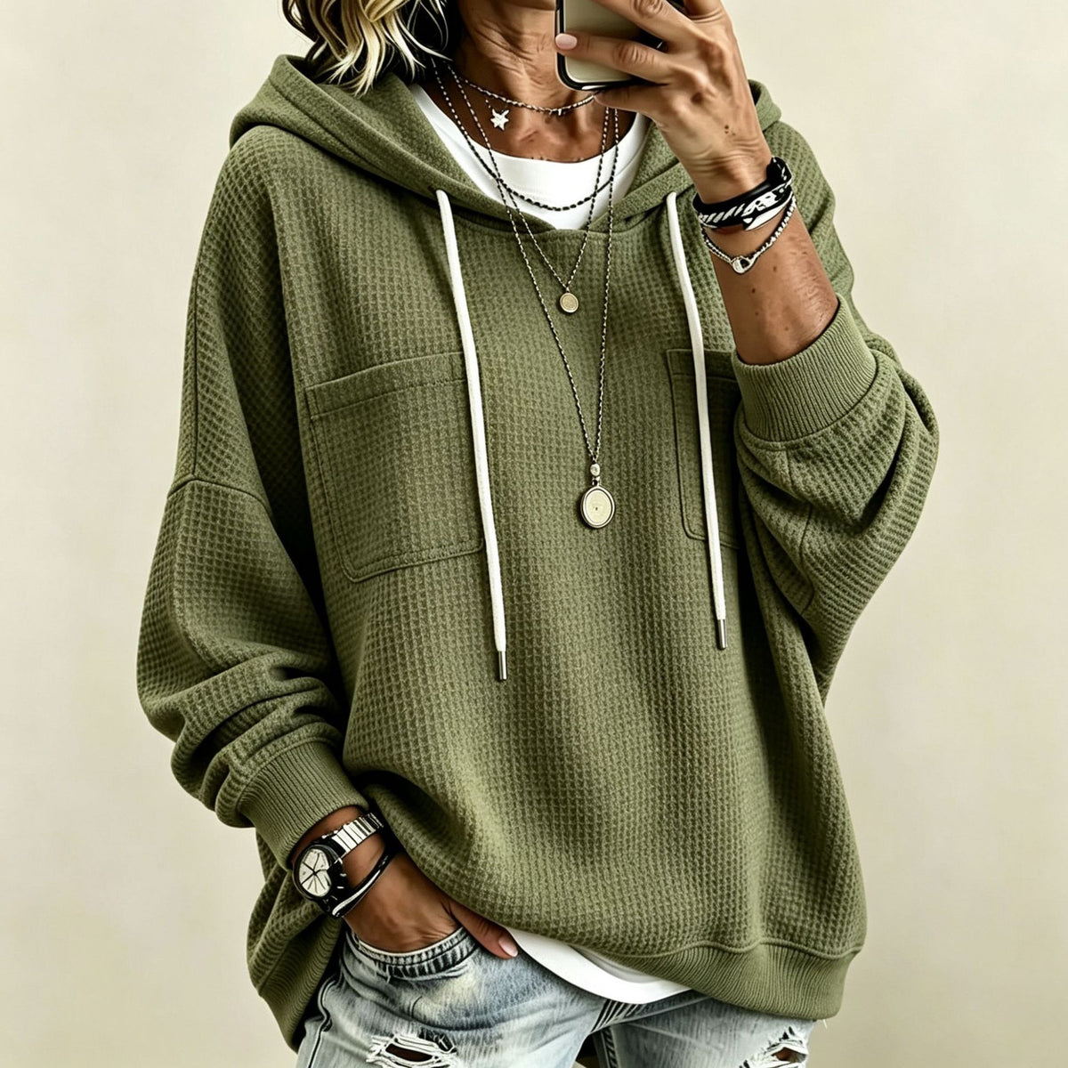 Women's Waffle-Knit Oversized Hoodie - view 6