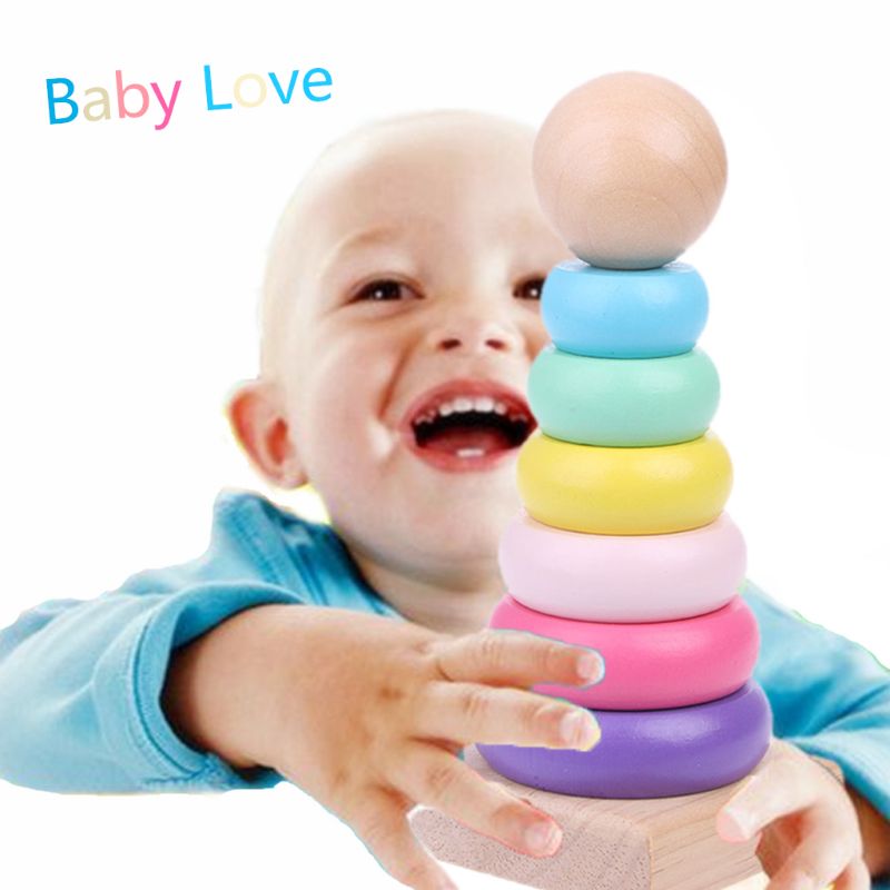 Rainbow stacking ring tower toy – view 2