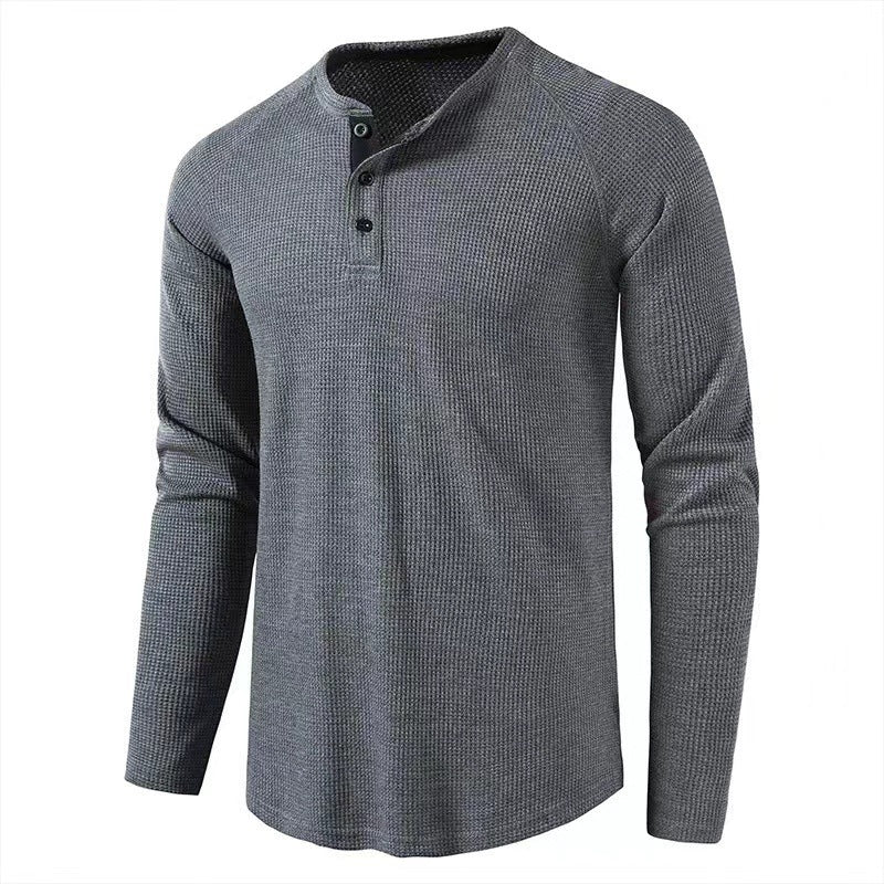 Men's Waffle Knit Henley Long-Sleeve Shirt