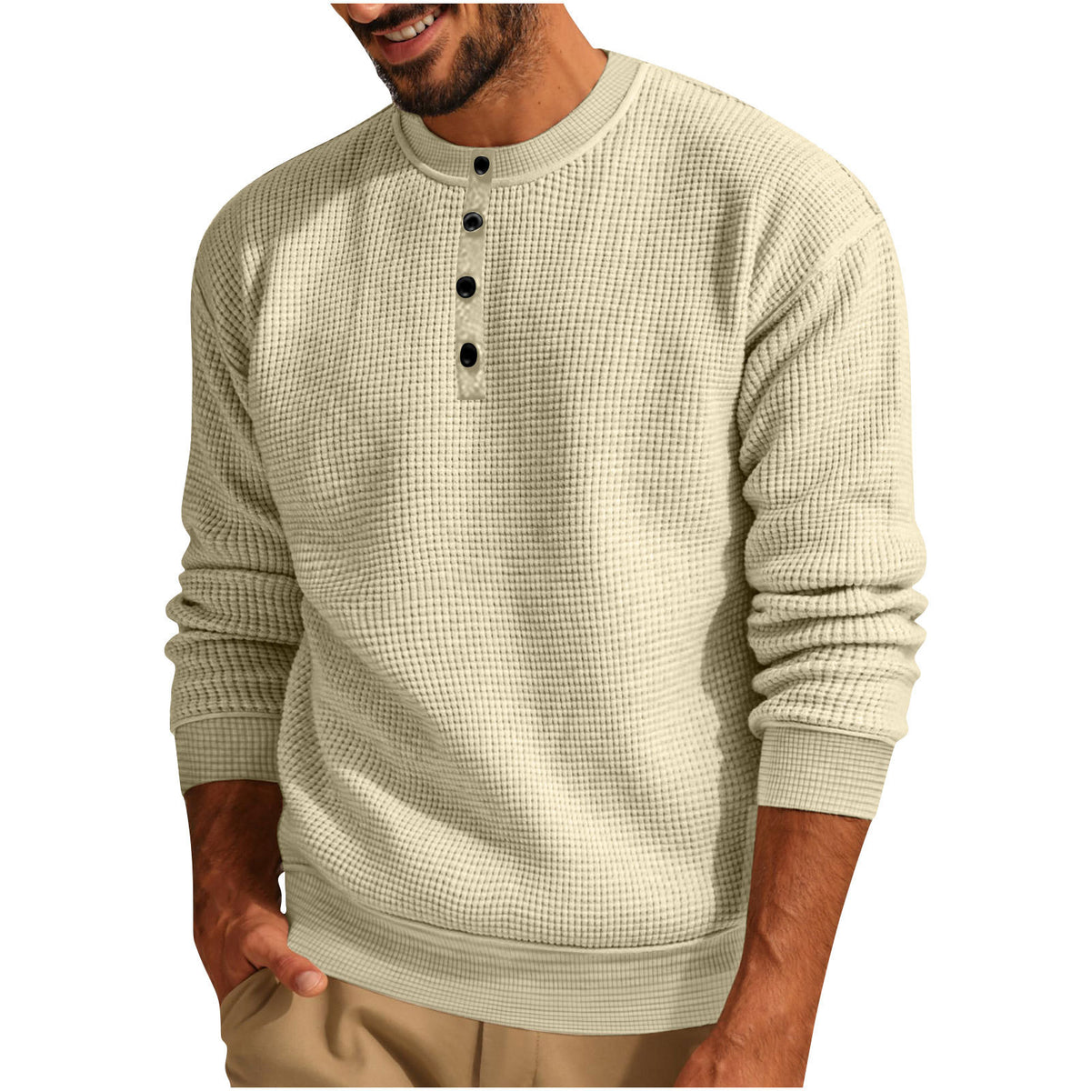 Men's Waffle-Knit Long Sleeve Henley - view 6