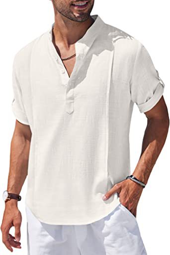 Men's linen henley short sleeve shirt – view 2