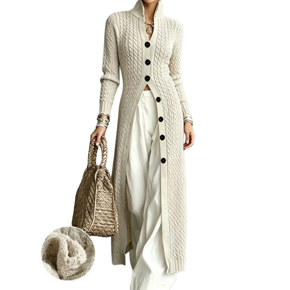 Women's Long Cable-Knit Button Cardigan - view 6