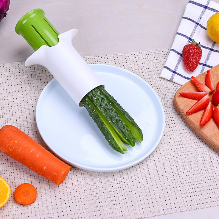 Cucumber slices produced by the handheld slicer