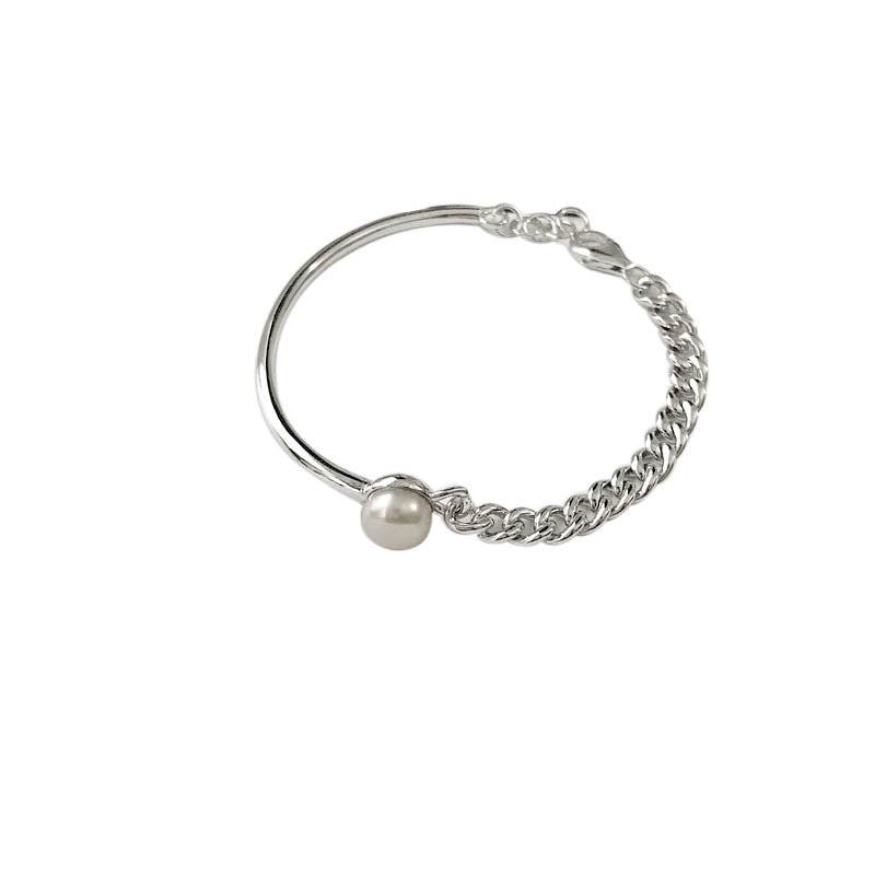 Asymmetric Faux Pearl Chain Bracelet - view 3