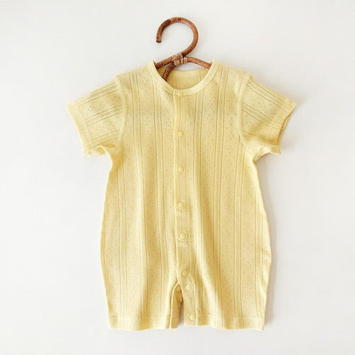 Bamboo short sleeve baby romper with front buttons - view 2