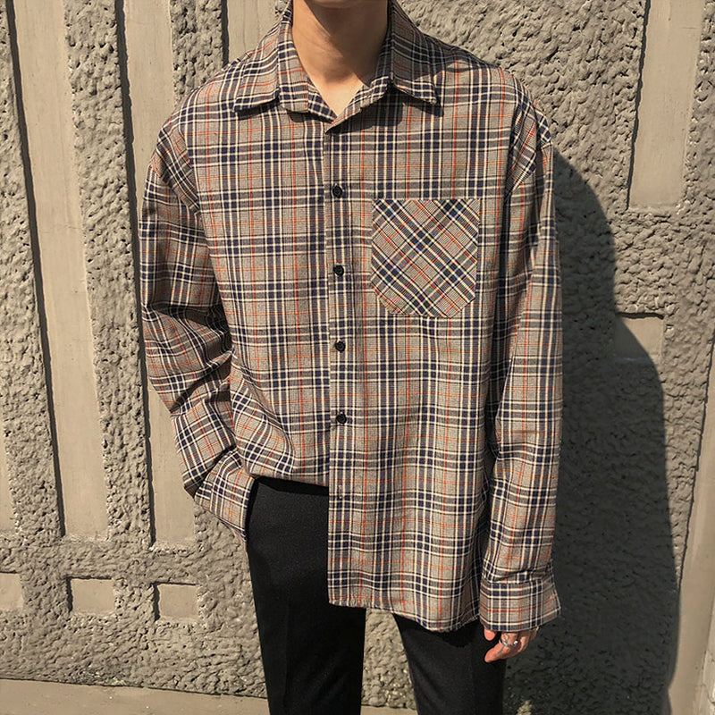 Men's Loose Plaid Long Sleeve Shirt – view 5