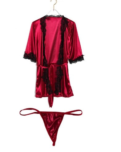 Lace trim detail on the satin nightdress neckline