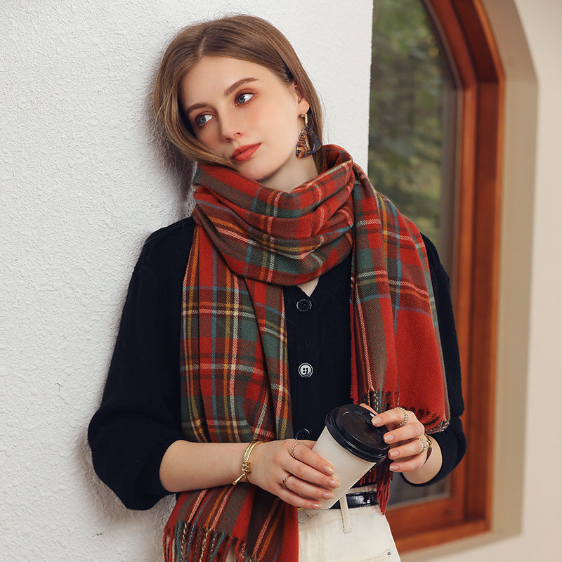 Women's Plaid Fringe Winter Scarf - view 5