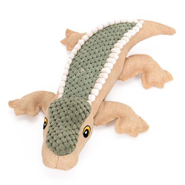 Green crocodile plush dog toy