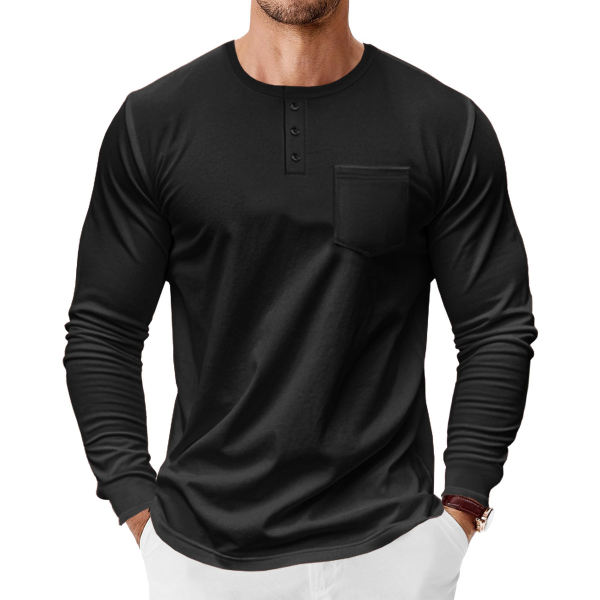 Men's Long Sleeve Pocket Henley – view 6