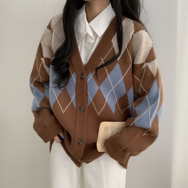 Women's Argyle Knit Oversized Cardigan - view 5