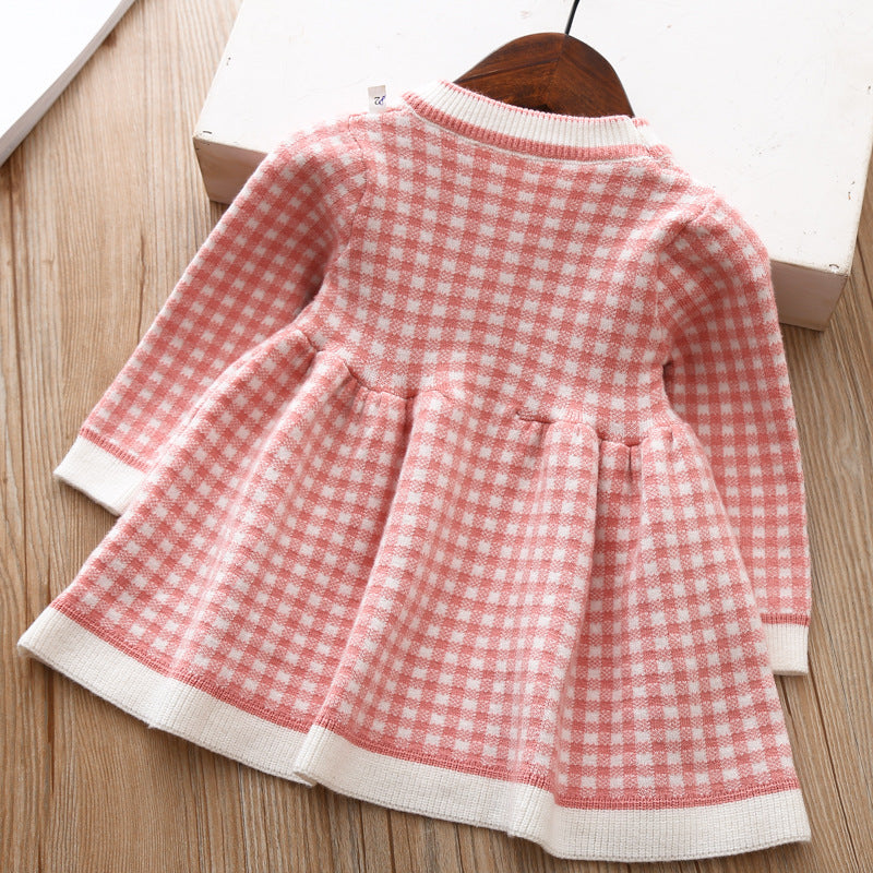 Girls' Plaid Knit Sweater Dress - view 4