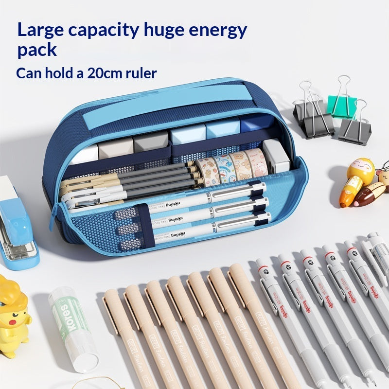 Large pencil case packed with stationery