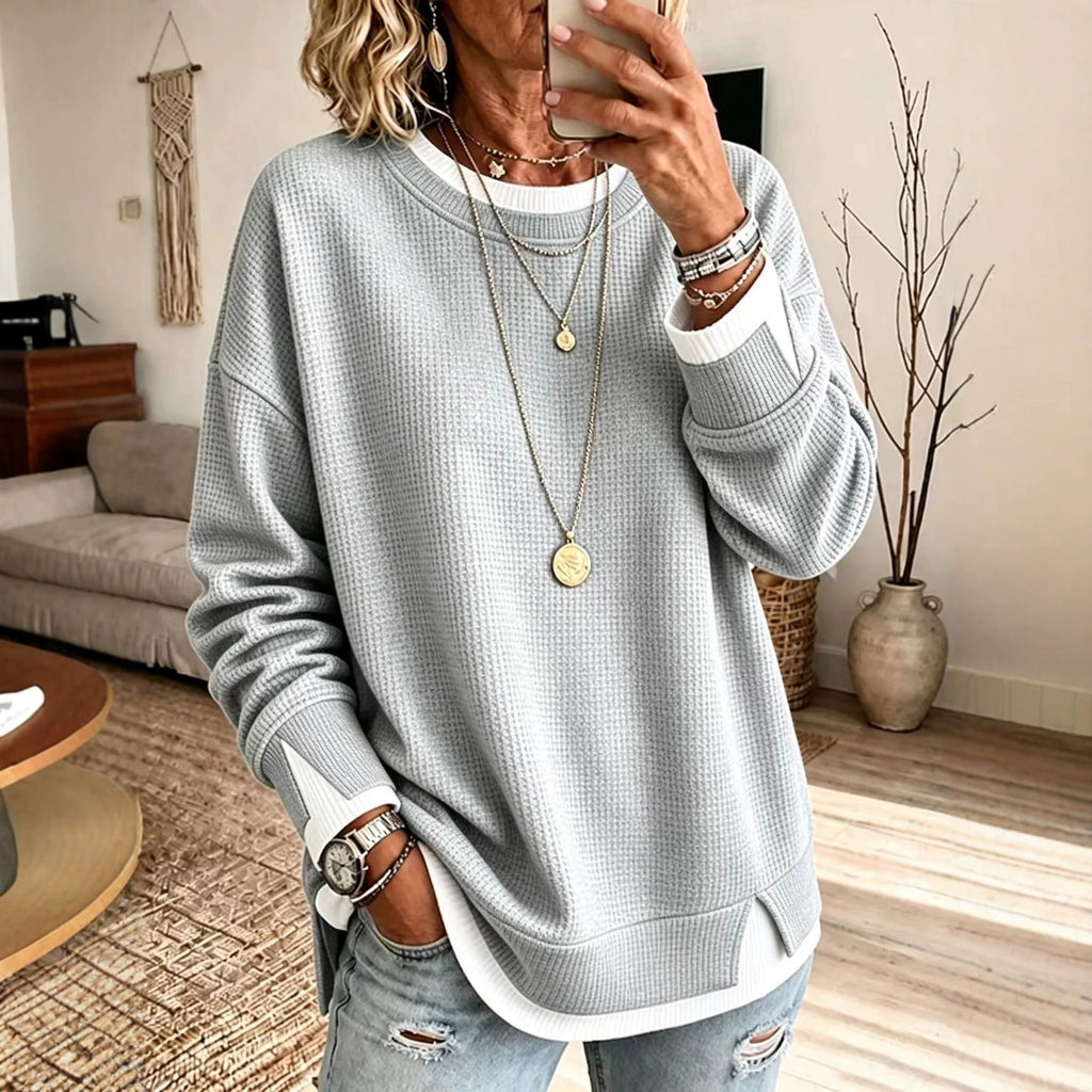 Women's Waffle-Knit Crew Neck Sweatshirt - view 8