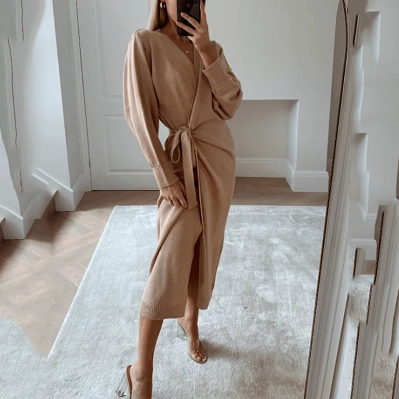 Women's V-Neck Wrap Sweater Dress