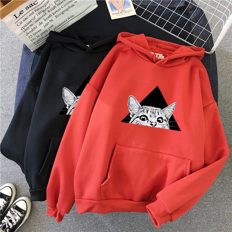Women's cat print pullover hoodie – view 4