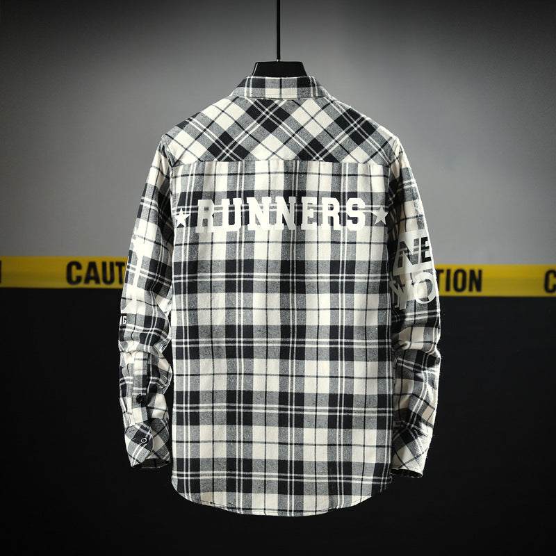 Men's Plaid Flannel Shirt with Graphic Print - view 5