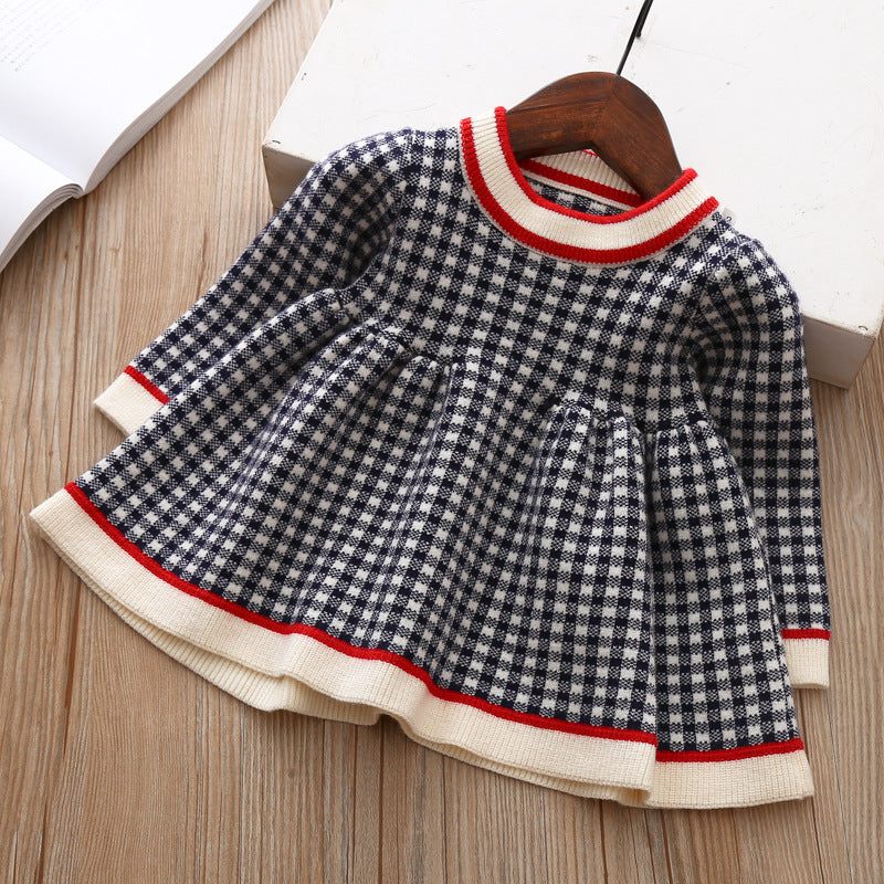 Girls' Plaid Knit Sweater Dress - view 5