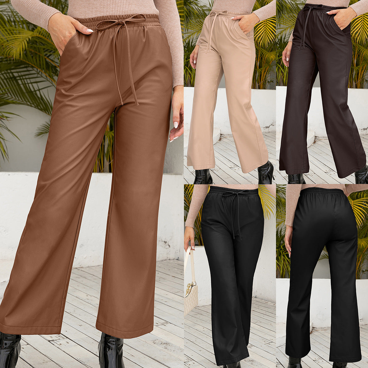 Women's faux leather wide leg pants